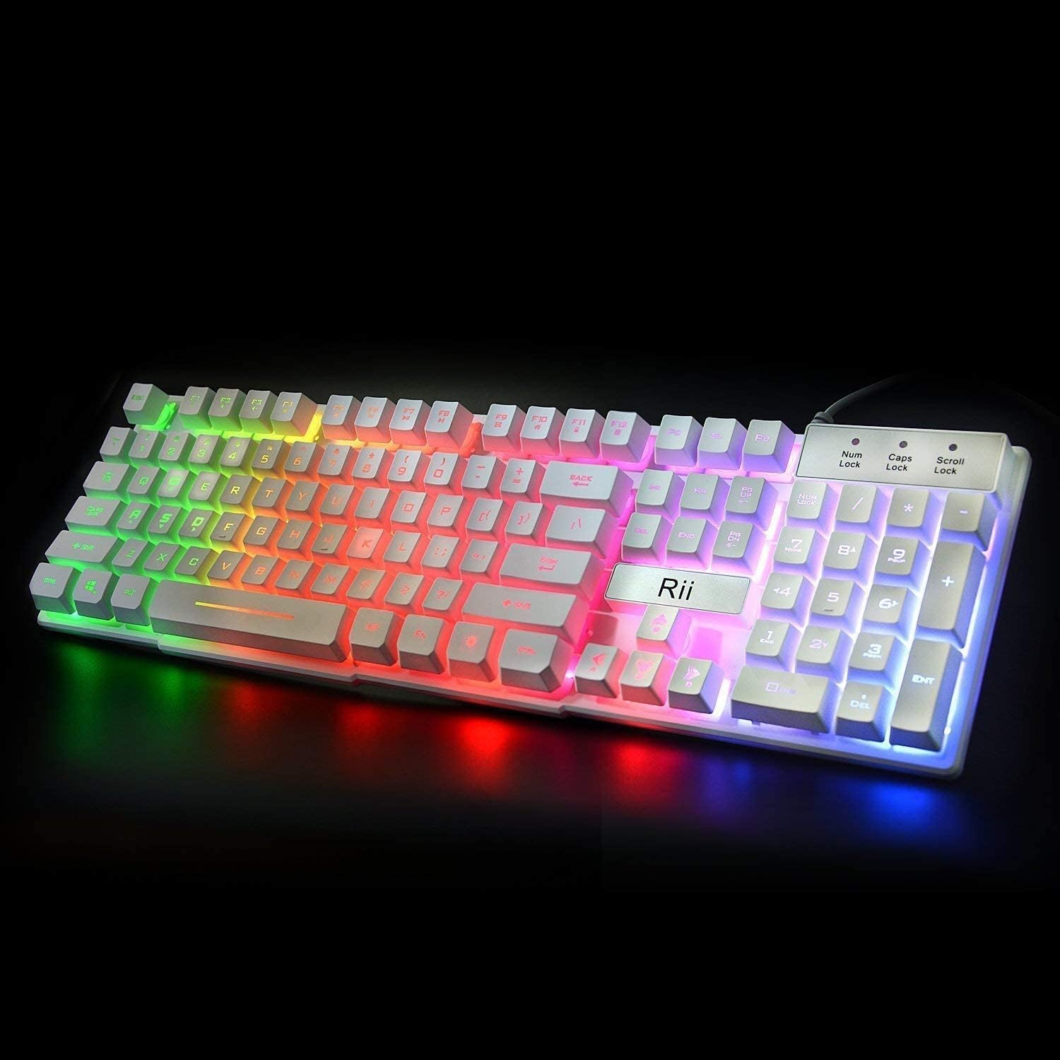 RK100+ Multiple Color Rainbow LED Backlit Large Size USB Wired Mechanical-Feeling Multimedia PC Gaming Keyboard, Office Keyboard for Work or Casual Gaming