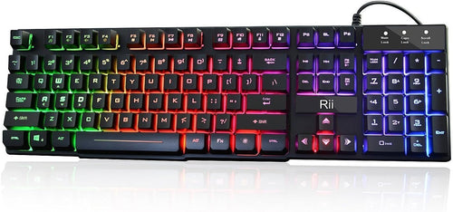RK100+ Multiple Color Rainbow LED Backlit Large Size USB Wired Mechanical-Feeling Multimedia PC Gaming Keyboard, Office Keyboard for Work or Casual Gaming
