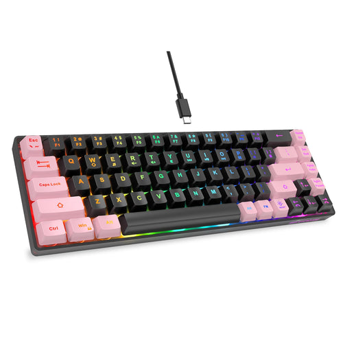 65% Gaming Keyboard, Wired Backlit Mini Keyboard, Ultra-Compact 68 Keys Membrane Keyboard with Anti-Ghosting, No-Conflict Design for PC Laptop Windows Gamer