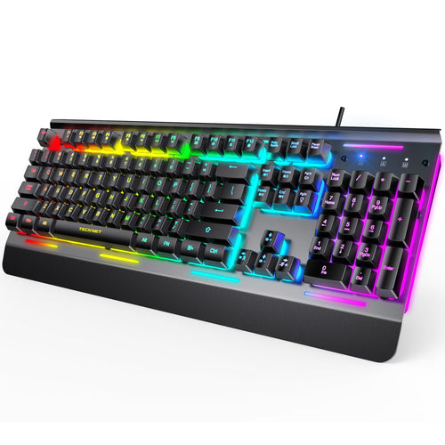 Gaming Keyboard, USB Wired Computer Keyboard, 15-Zone RGB Illumination, IP32 Water Resistant, 25 Anti-Ghosting Keys, All-Metal Panel (Whisper-Quiet Gaming Switch)