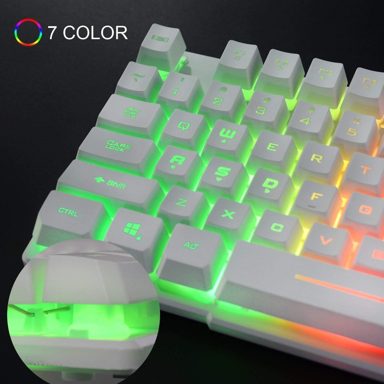 RK100+ Multiple Color Rainbow LED Backlit Large Size USB Wired Mechanical-Feeling Multimedia PC Gaming Keyboard, Office Keyboard for Work or Casual Gaming